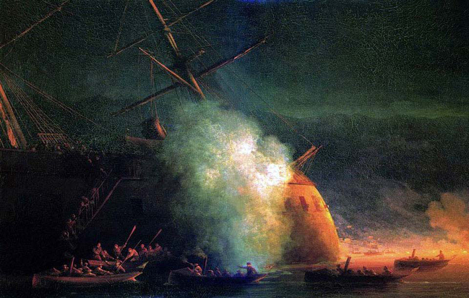 Mine Attack Boats, the Steamer Grand Duke Konstantin Turkish Battleship Assar-Shevket at Sukhumi Raid on Aug. 12, 1877
